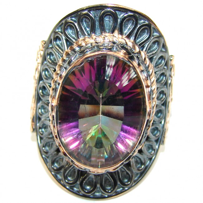 Amazing Rainbow Magic Topaz, Rose Gold Plated, Rhodium Plated Sterling Silver ring; s. 8