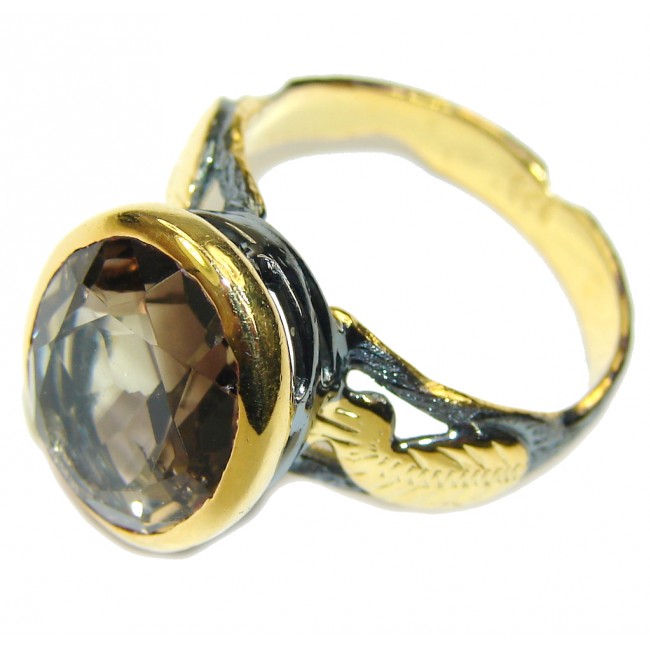 Perfect Gift! AAA Smoky Topaz, Gold Plated, Rhodium Plated Sterling Silver ring s. 8