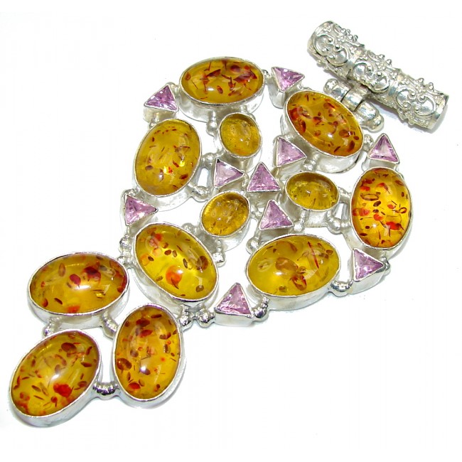 Huge! Classic Beauty! Copal Amber Sterling Silver Pendant