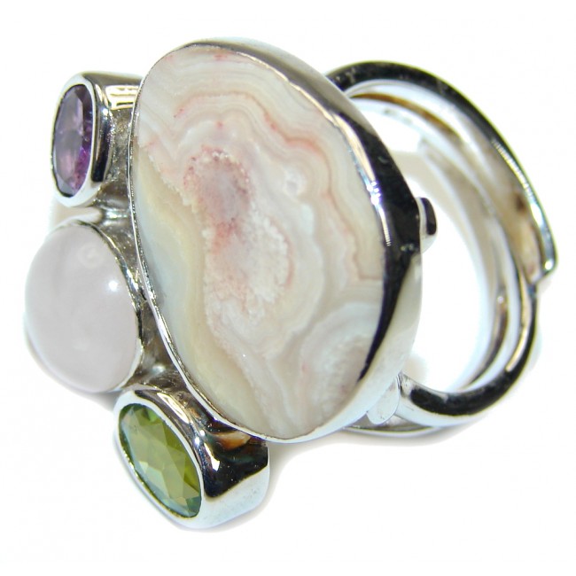 Amazing Crazy Lace Agate Sterling Silver Ring s. 7 - Adjustable
