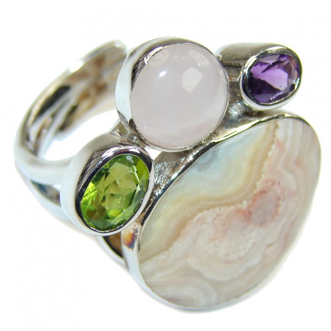 Amazing Crazy Lace Agate Sterling Silver Ring s. 7 - Adjustable