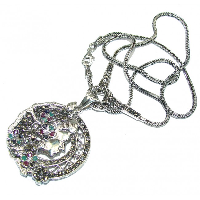 Mother Nature Marcasite & Ruby & Sapphire & Emerald Sterling Silver necklace