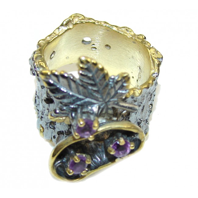 Stylish Purple Amethyst, Gold Plated, Rhodium Plated Sterling Silver ring s. 7