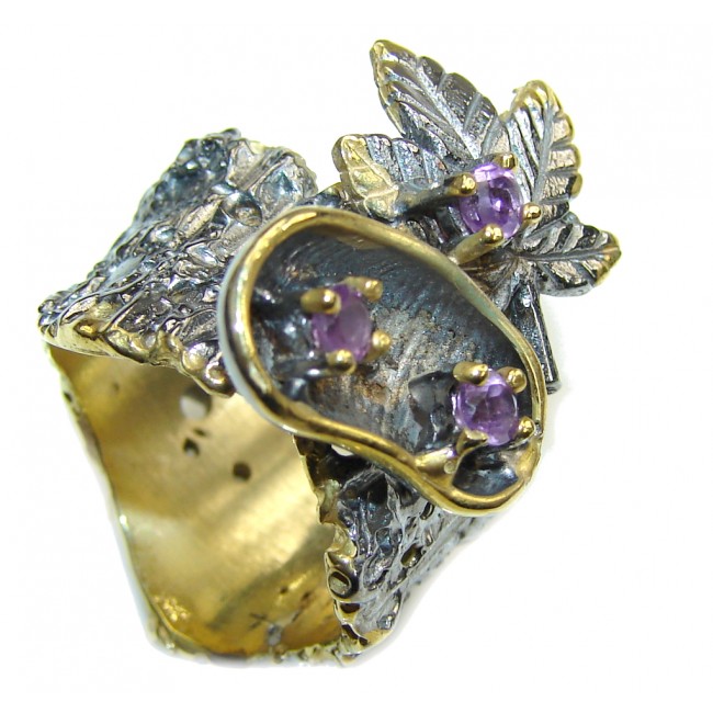 Stylish Purple Amethyst, Gold Plated, Rhodium Plated Sterling Silver ring s. 7