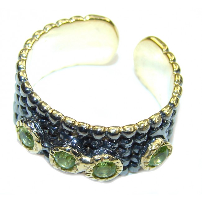 Natural Green Peridot, Gold Plated, Rhodium Plated Sterling Silver ring s. 7