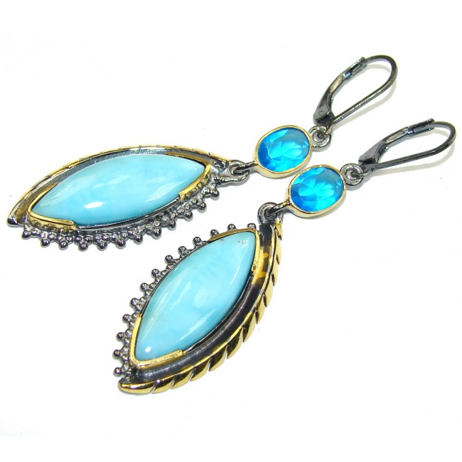 Fashion AAA Blue Larimar & London Blue Topaz, Gold Plated, Rhodium Plated Sterling Silver earrings / Long