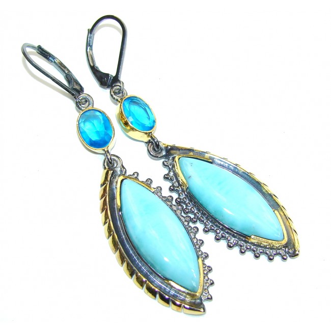Fashion AAA Blue Larimar & London Blue Topaz, Gold Plated, Rhodium Plated Sterling Silver earrings / Long