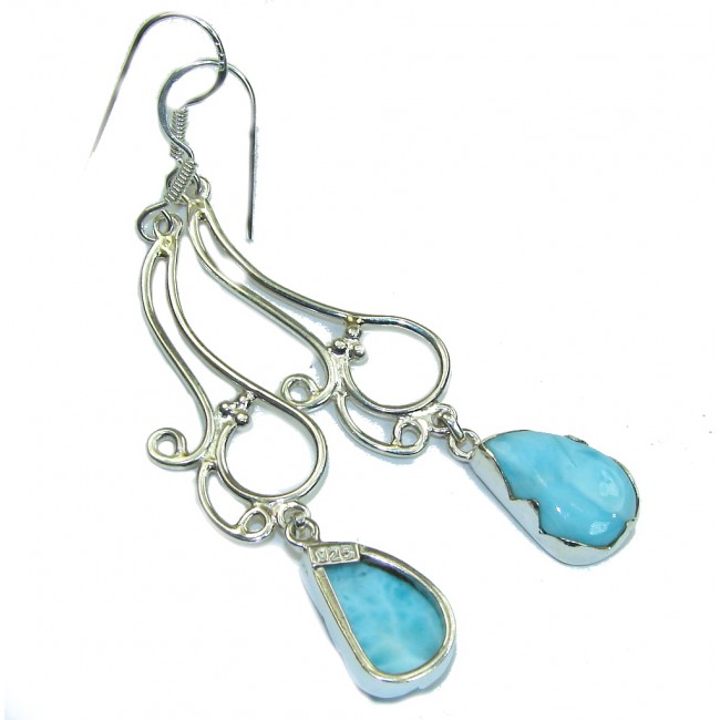 Secret Beauty! AAA Blue Larimar Sterling Silver earrings / Long