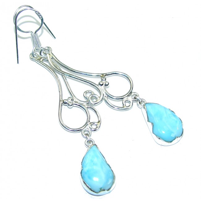 Secret Beauty! AAA Blue Larimar Sterling Silver earrings / Long