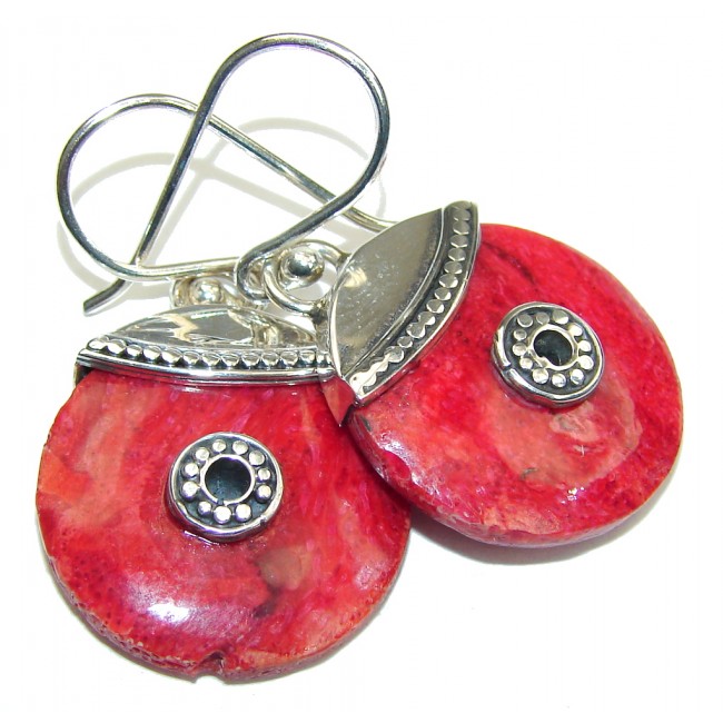 Secret Love! Red Fossilized Coral Sterling Silver earrings