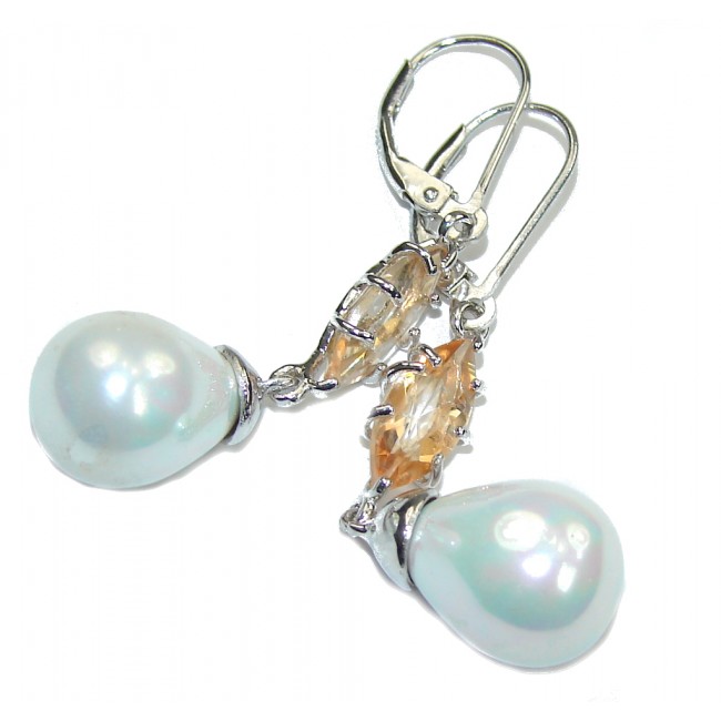 Precious Fresh Water Pearl & Golden Topaz Sterling Silver earrings