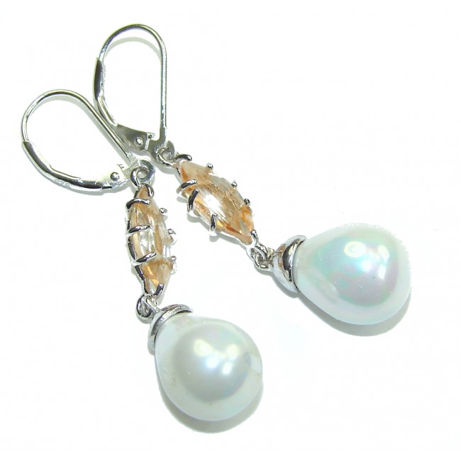 Precious Fresh Water Pearl & Golden Topaz Sterling Silver earrings