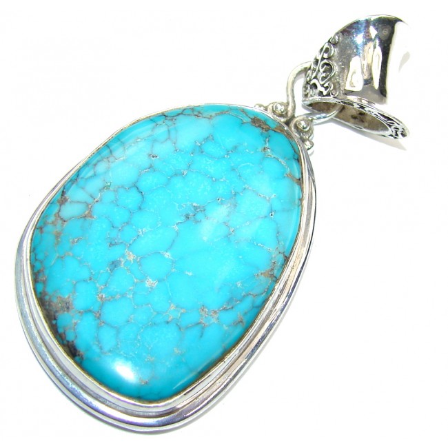 Big!30grams Spider Web Blue Turquoise Sterling Silver Pendant
