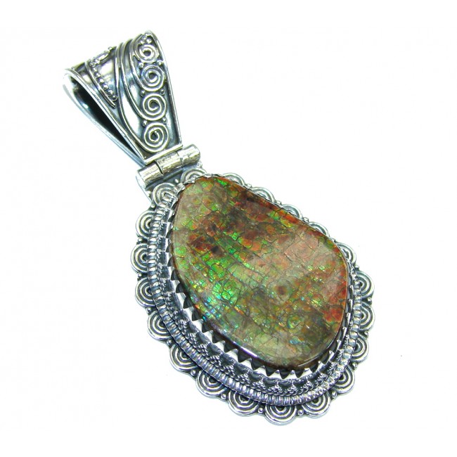 Natural AAA Multicolor Ammolite Sterling Silver Pendant