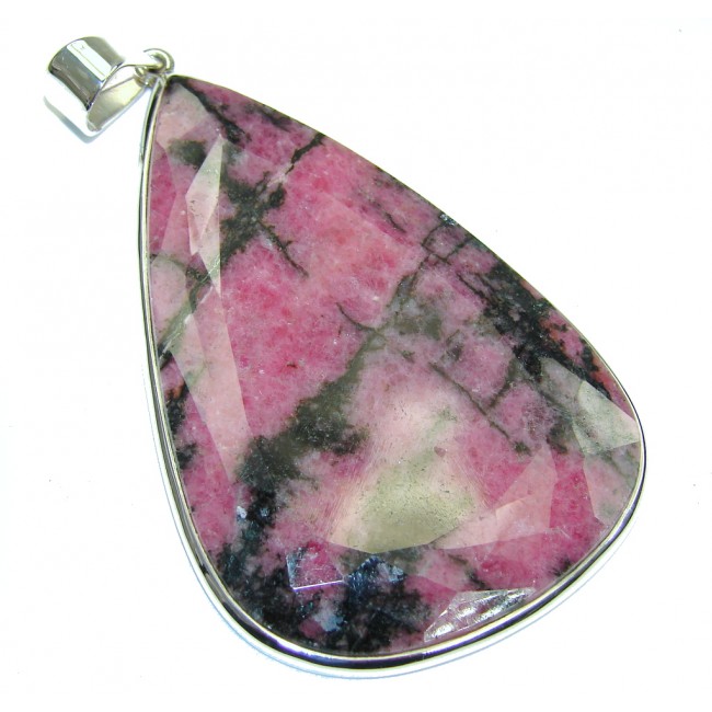 Large! Amazing AAA Pink Rhodonite Sterling Silver Pendant
