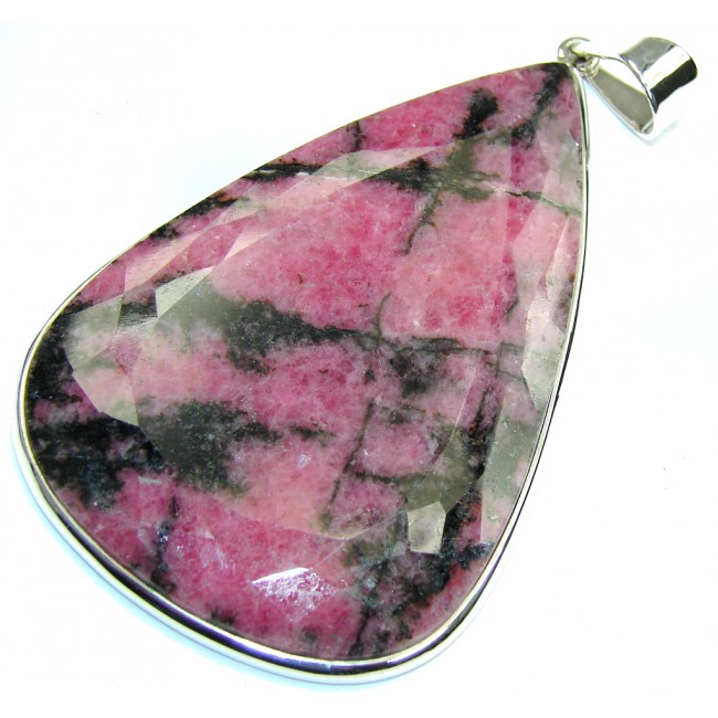Large! Amazing AAA Pink Rhodonite Sterling Silver Pendant