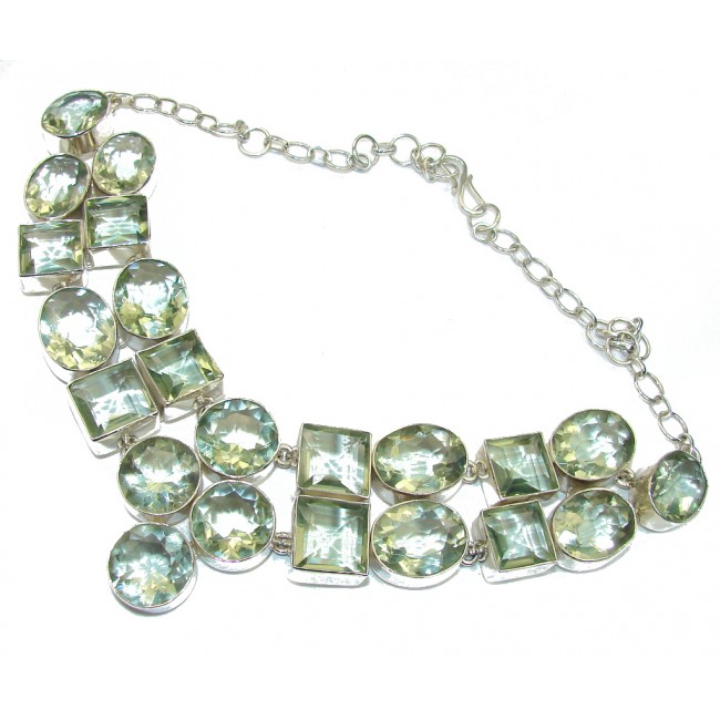 Large! Maya Inspiration!! Created Green Amethyst Sterling Silver necklace