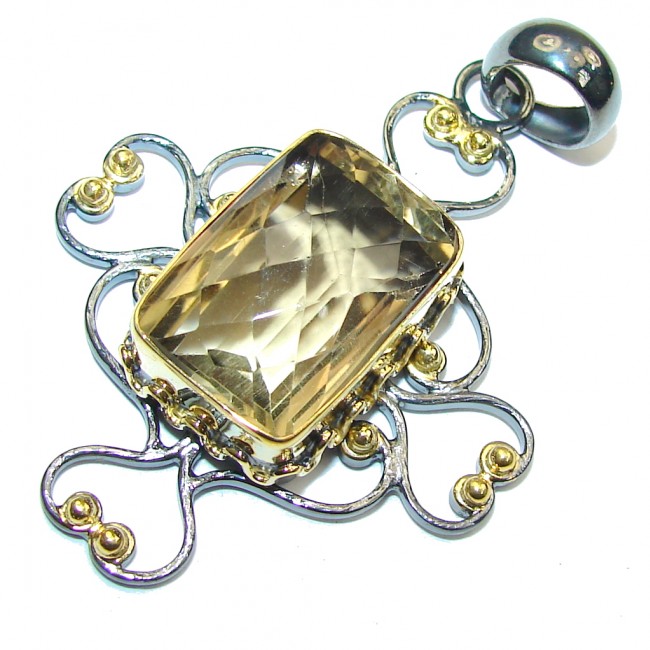 Genuine Light Brown Smoky Topaz,Gold Plated, Rhodium Plated Sterling Silver Pendant