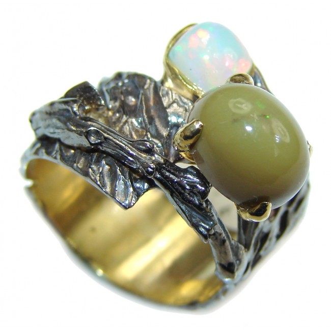 Fashion Ethiopia Fire Opal, Gold Plated, Rhodium Plated Sterling Silver ring s. 7