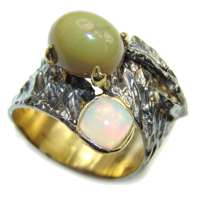 Fashion Ethiopia Fire Opal, Gold Plated, Rhodium Plated Sterling Silver ring s. 7