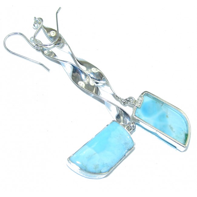 3 1/4 inch long Caribbean Blue Larimar Sterling Silver earrings / Long