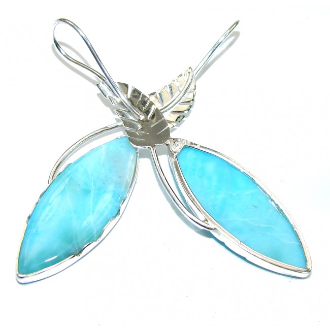 Aruba Style! AAA Blue Larimar Sterling Silver earrings / Long