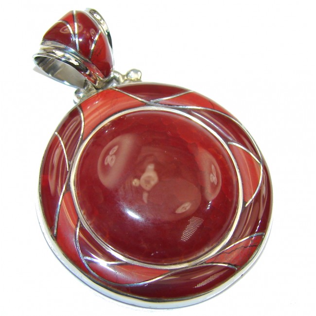 Fantastic Brown Mexican Fire Agate Sterling Silver Pendant