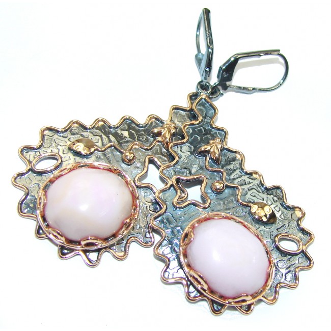 Natural Beauty! AAA Pink Opal, Rose Gold Plated, Rhodium Plated Sterling Silver earrings / Long