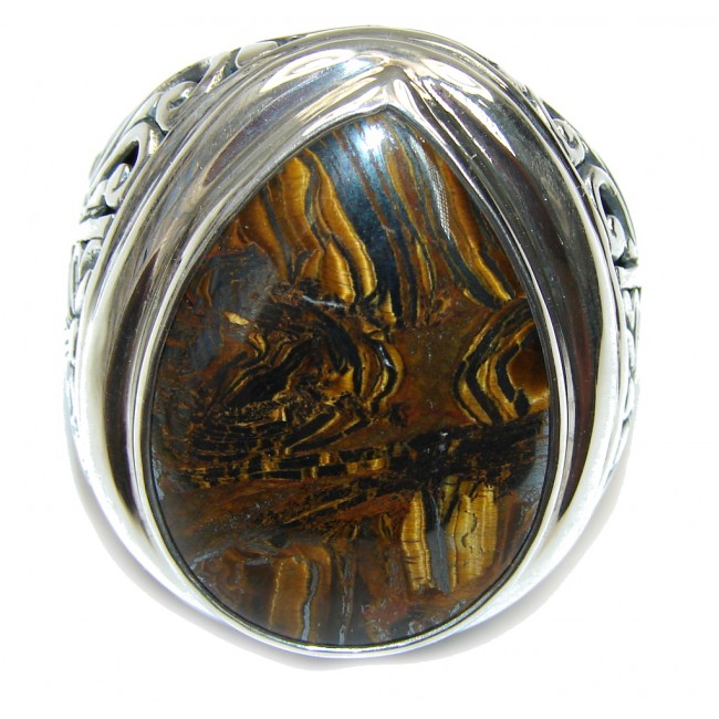 Bali Collection Gaint AAA Brown Tigers Eye Sterling Silver Ring s. 10