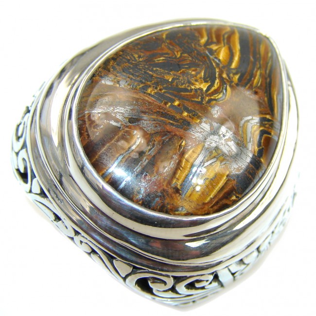 Bali Collection Gaint AAA Brown Tigers Eye Sterling Silver Ring s. 10
