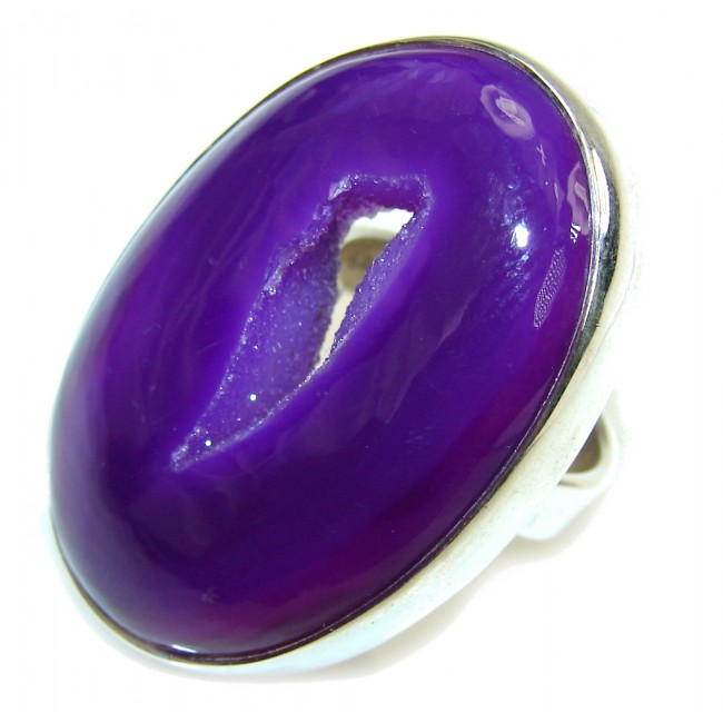 Secret Purle Agate Druzy Sterling Silver Ring s. 6 1/4