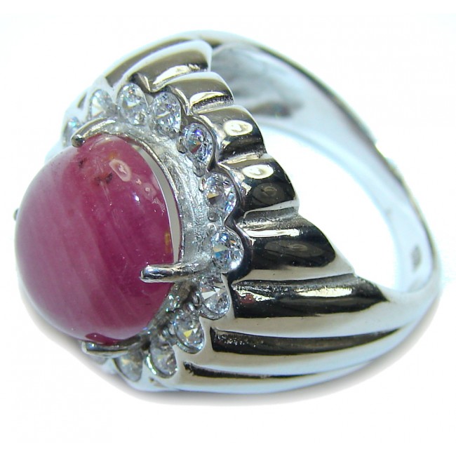 Stunning! Natural Pink Ruby & White Topaz Sterling Silver Ring s. 8