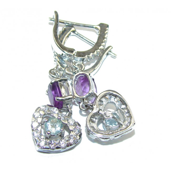 Delicate Purple Amethyst & Swiss Blue Topaz & White Topaz Sterling Silver earrings