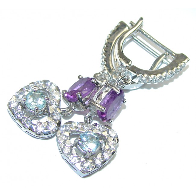Delicate Purple Amethyst & Swiss Blue Topaz & White Topaz Sterling Silver earrings