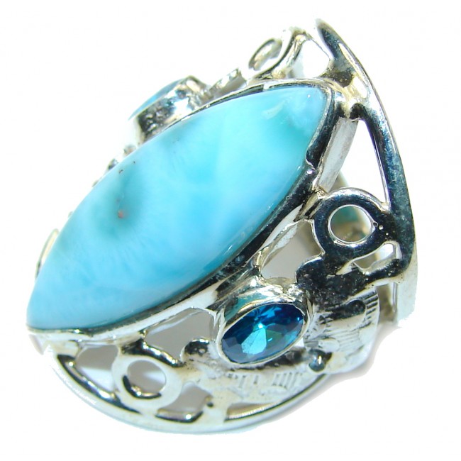 Tropical Glow! AAA Blue Larimar & London Blue Topaz Sterling Silver Ring s. 6 1/4