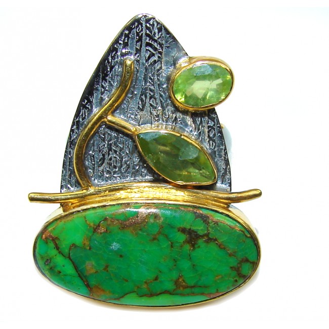 Fashion Design! Copper Green Turquoise, Gold Plated, Rhodium Plated Sterling Silver ring s. 7