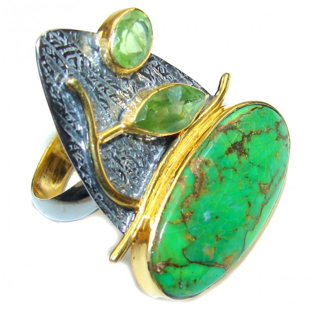 Fashion Design! Copper Green Turquoise, Gold Plated, Rhodium Plated Sterling Silver ring s. 7