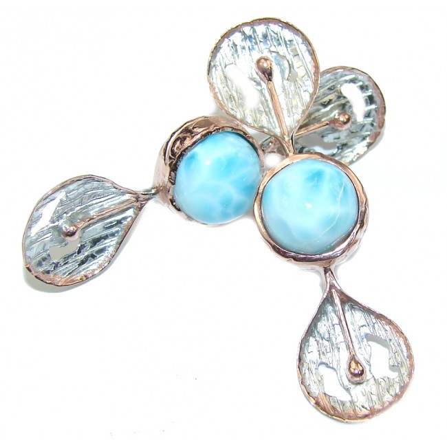 Just Perfect! AAA Blue Larimar, Two Tones Sterling Silver earrings