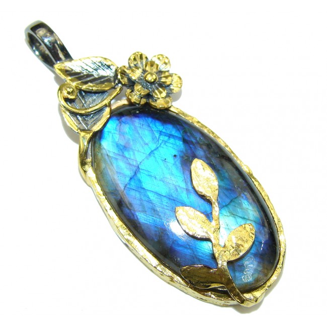 Exclusive AAA Blue Labradorite, Rhodium Plated, Gold Plated Sterling Silver Pendant