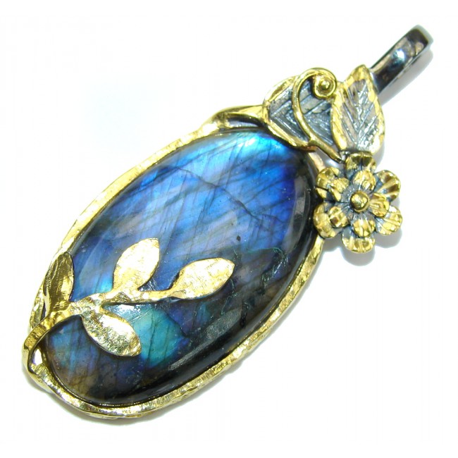 Exclusive AAA Blue Labradorite, Rhodium Plated, Gold Plated Sterling Silver Pendant