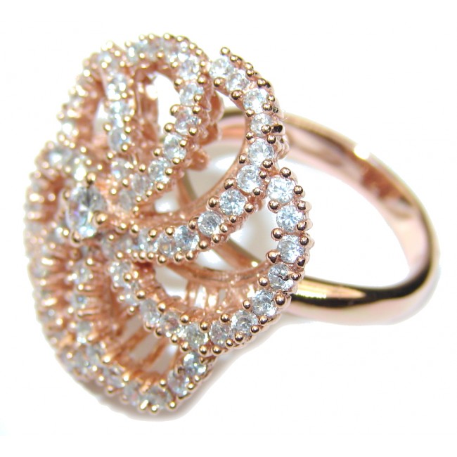 Fancy Style! White Topaz, Rose Gold Plated Sterling Silver ring s. 7 1/4