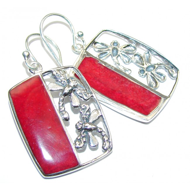 Delicate Red Fossilized Coral Sterling Silver earrings