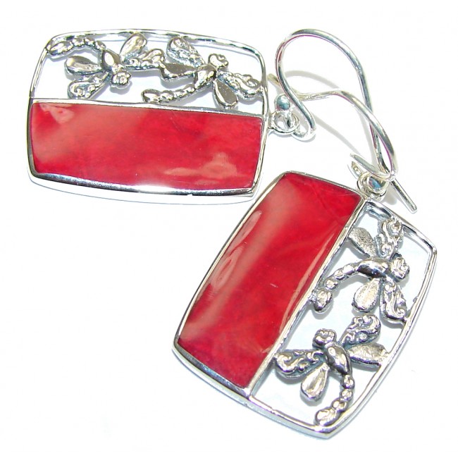 Delicate Red Fossilized Coral Sterling Silver earrings