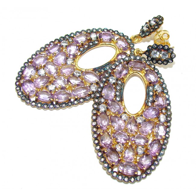Big! Genuine Pink Amethyst & White Topaz, Gold Plated Sterling Silver earrings