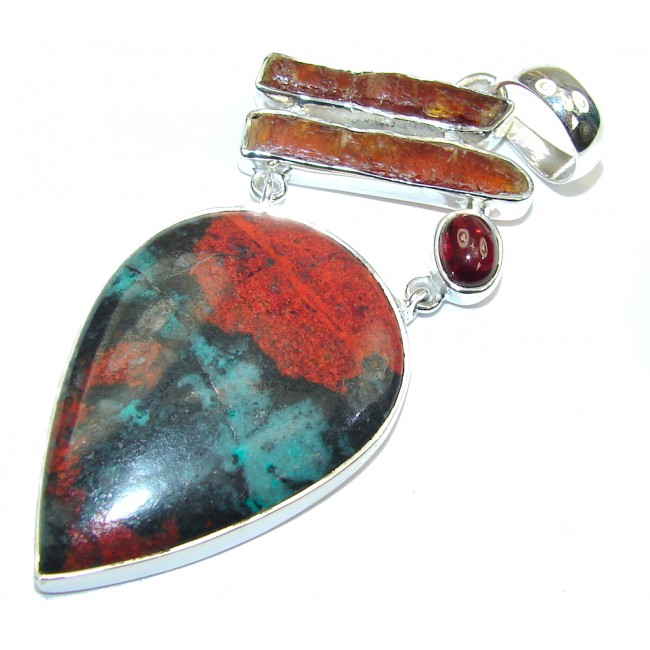 Excellent AAA Red Sonora Jasper & Tourmaline Sterling Silver Pendant