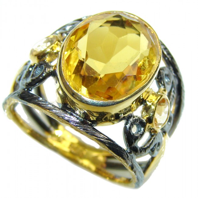 Sunrise Joy! AAA Citrine, Gold Plated, Rhodium Plated Sterling Silver Ring s. 8