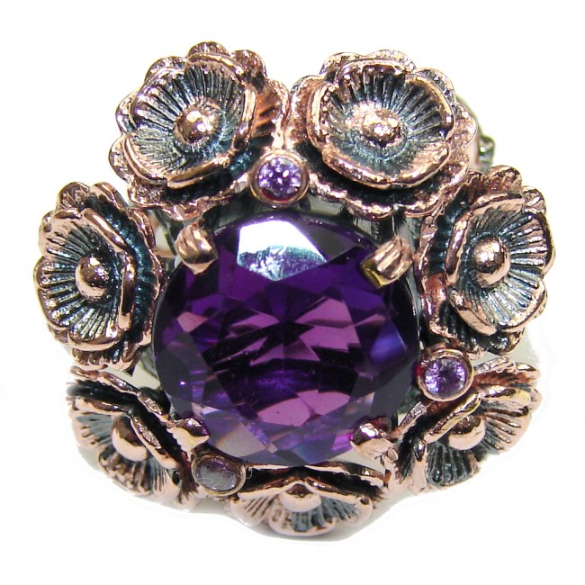 Natural AAA Purple Amethyst, Rose Gold Plated, Rhodium Plated Sterling Silver ring s. 7