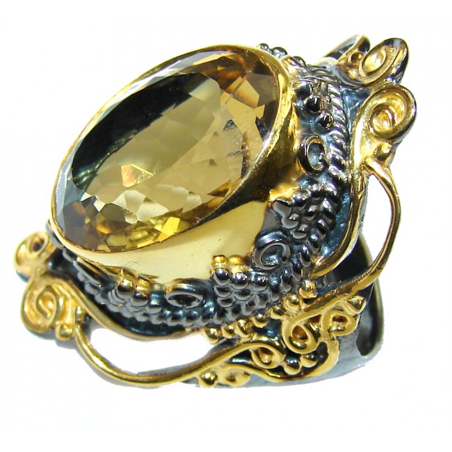 Genuine! AAA Citrine, Gold Plated, Rhodium Plated Sterling Silver Ring s. 8
