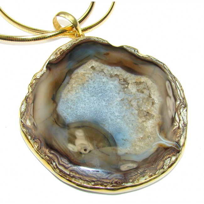 Mega Huge! AAA Fashion Agate Druzy,Two Tones Sterling Silver necklace