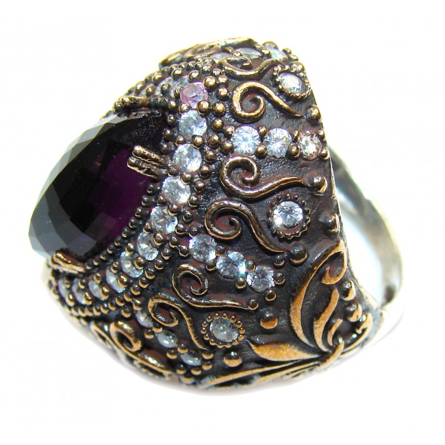 Victorian Style! AAA Purple Amethyst & White Topaz Sterling Silver ring s. 10 1/4